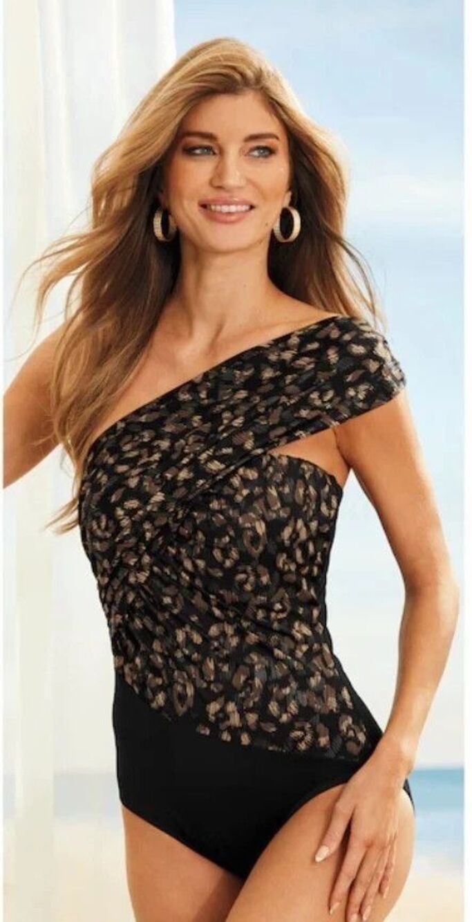 Sz 10 Midnight Velvet Leopard Black La Paz Goddess Magicsuit One Piece Swimsuit